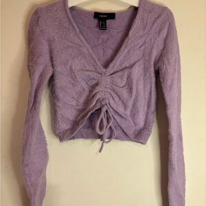 Forever 21 Purple Long Sleeve Crop Blouse with Ruched Tie Front